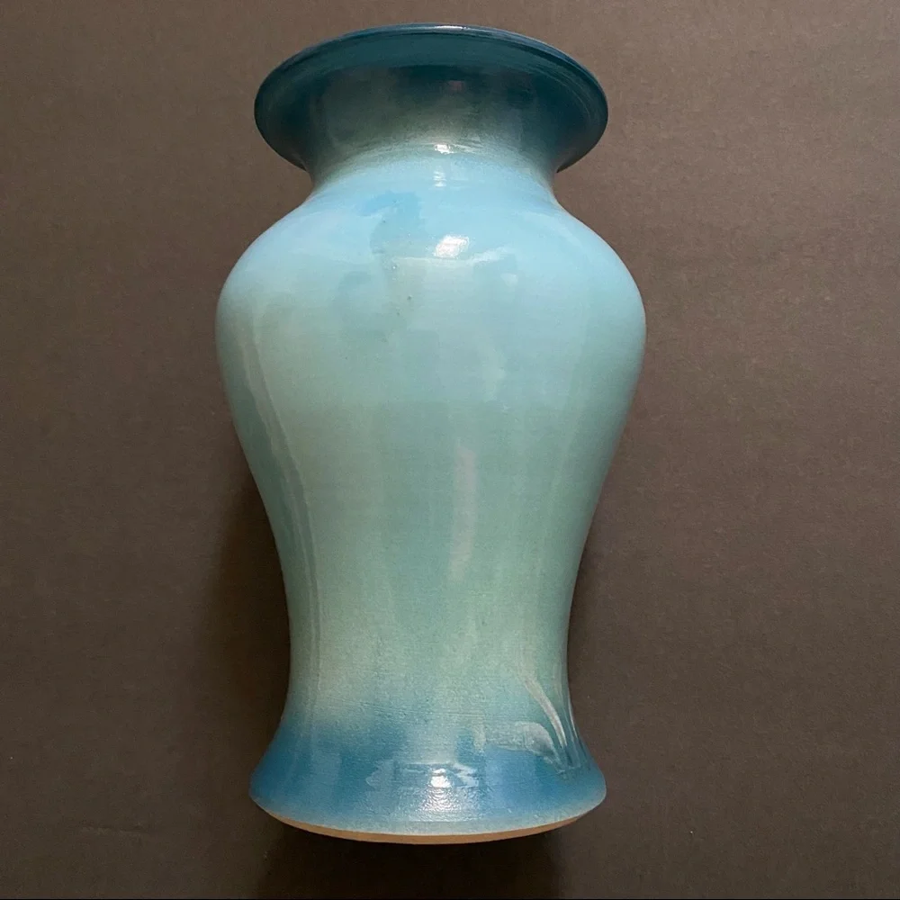 GARY L. WILSON VASE POTTERY BLUE AQUATIC TURTLE SEAHORSE OCEAN ART HOME DECOR